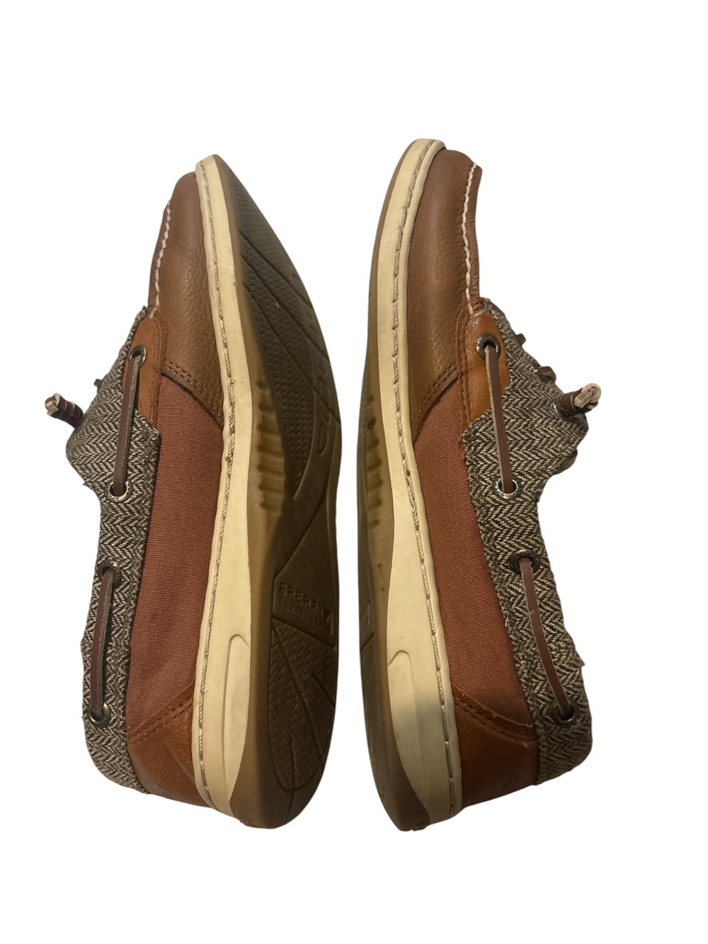 Sperry Women's Tan Leather Boat Shoes with Patterned Collar - Picture 3 of 5